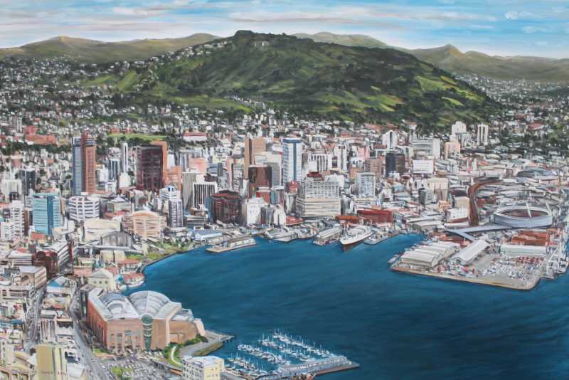 Wellington, cityscape painting by Caroline Jones